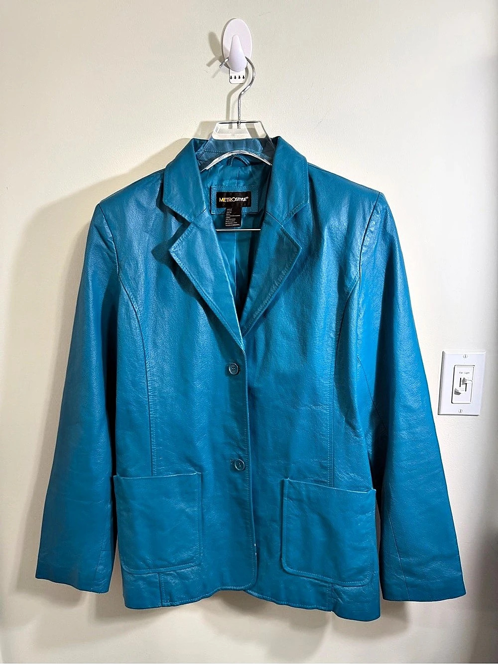 Vintage Metrostyle Teal Blue Leather Blazer Jacket Size 14T Y2K EUC